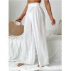 imageWomens Cover Up Beach Pants Sheer Mesh Drawstring Wide Leg High Waist Bikini Swimsuit CoverupsWhite