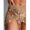 imageWomens Crochet Hollow Out Beach Skirts Shell Drawstring Swimsuit Bathing Suit CoverupsKhaki