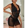 imageWomens Draped Halter Sheer Mesh Beach Dresses Backless Sleeveless Mini Swimsuit Cover Up BeachwearBlack