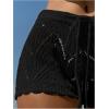 imageWomens Drawstring Waist Crochet Cover Up Shorts Tie Front Hollow Out BottomBlack