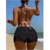 imageWomens Drawstring Waist Crochet Cover Up Shorts Tie Front Hollow Out BottomBlack