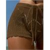 imageWomens Drawstring Waist Crochet Cover Up Shorts Tie Front Hollow Out BottomBrown