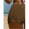 imageWomens Drawstring Waist Crochet Cover Up Shorts Tie Front Hollow Out BottomBrown