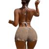 imageWomens Drawstring Waist Crochet Cover Up Shorts Tie Front Hollow Out BottomKhaki Solid