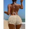 imageWomens Drawstring Waist Crochet Cover Up Shorts Tie Front Hollow Out BottomLight Khaki