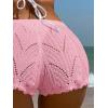 imageWomens Drawstring Waist Crochet Cover Up Shorts Tie Front Hollow Out BottomPink
