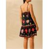 imageWomens Graphic Ruffle Hem Mini Vacation Dress Boho Spaghetti Strap Drop Waist Short DressesBlack