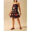 imageWomens Graphic Ruffle Hem Mini Vacation Dress Boho Spaghetti Strap Drop Waist Short DressesBlack
