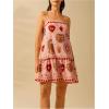 imageWomens Graphic Ruffle Hem Mini Vacation Dress Boho Spaghetti Strap Drop Waist Short DressesMulticolor