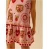 imageWomens Graphic Ruffle Hem Mini Vacation Dress Boho Spaghetti Strap Drop Waist Short DressesMulticolor
