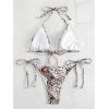 imageWomens High Waisted Bikini Set Graphic Tie Back Swimsuit with Tie Side Thongs Bathing SuitBrown and White