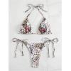 imageWomens High Waisted Bikini Set Graphic Tie Back Swimsuit with Tie Side Thongs Bathing SuitBrown and White