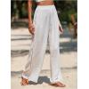 imageWomens Hollow Out Wide Leg Swimwear Cover Ups Pants Elastic Waist Baggy Beach Pants TrousersWhite