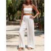 imageWomens Hollow Out Wide Leg Swimwear Cover Ups Pants Elastic Waist Baggy Beach Pants TrousersWhite