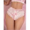 imageWomens Lace Bowknot Satin Briefs Mid Rise Ruched Cute Soft UnderwearPink