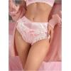 imageWomens Lace Bowknot Satin Briefs Mid Rise Ruched Cute Soft UnderwearPink