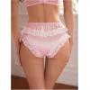 imageWomens Lace Bowknot Satin Briefs Mid Rise Ruched Cute Soft UnderwearPink