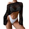 imageWomens Long Sleeve Crochet Cover Up Knitted Hollow Out Cropped Swimsuit Cover Ups TopsBlack