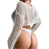 imageWomens Long Sleeve Crochet Cover Up Knitted Hollow Out Cropped Swimsuit Cover Ups TopsWhite