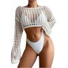 imageWomens Long Sleeve Crochet Cover Up Knitted Hollow Out Cropped Swimsuit Cover Ups TopsWhite