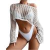 imageWomens Long Sleeve Crochet Cover Up Knitted Hollow Out Cropped Swimsuit Cover Ups TopsWhite