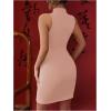 imageWomens Mandarin Collar Cheongsam Dress Button Cut Out Split Mini Bodycon Dresses Vintage QipaoPink