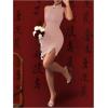 imageWomens Mandarin Collar Cheongsam Dress Button Cut Out Split Mini Bodycon Dresses Vintage QipaoPink
