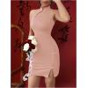 imageWomens Mandarin Collar Cheongsam Dress Button Cut Out Split Mini Bodycon Dresses Vintage QipaoPink