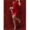 imageWomens Mandarin Collar Cheongsam Dress Button Cut Out Split Mini Bodycon Dresses Vintage QipaoRed