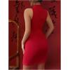 imageWomens Mandarin Collar Cheongsam Dress Button Cut Out Split Mini Bodycon Dresses Vintage QipaoRed