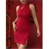 imageWomens Mandarin Collar Cheongsam Dress Button Cut Out Split Mini Bodycon Dresses Vintage QipaoRed