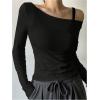 imageWomens Mesh Sheer Tops Off The Shoulder Long Sleeve See Through Shirts Going Out Party Club OutfitsBlack