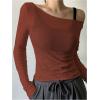 imageWomens Mesh Sheer Tops Off The Shoulder Long Sleeve See Through Shirts Going Out Party Club OutfitsBurgundy