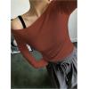imageWomens Mesh Sheer Tops Off The Shoulder Long Sleeve See Through Shirts Going Out Party Club OutfitsBurgundy