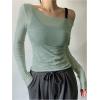 imageWomens Mesh Sheer Tops Off The Shoulder Long Sleeve See Through Shirts Going Out Party Club OutfitsGreen