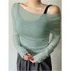 imageWomens Mesh Sheer Tops Off The Shoulder Long Sleeve See Through Shirts Going Out Party Club OutfitsGreen