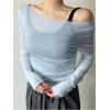 imageWomens Mesh Sheer Tops Off The Shoulder Long Sleeve See Through Shirts Going Out Party Club OutfitsLight Blue