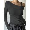 imageWomens Mesh Sheer Tops Off The Shoulder Long Sleeve See Through Shirts Going Out Party Club OutfitsLight Grey