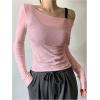 imageWomens Mesh Sheer Tops Off The Shoulder Long Sleeve See Through Shirts Going Out Party Club OutfitsPink