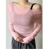 imageWomens Mesh Sheer Tops Off The Shoulder Long Sleeve See Through Shirts Going Out Party Club OutfitsPink