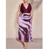 imageWomens Plus Size 3 Piece High Waisted Bikini Sets V Neck Cross Back Swimsuit with Beach Cover Up SkirtPurple
