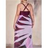 imageWomens Plus Size 3 Piece High Waisted Bikini Sets V Neck Cross Back Swimsuit with Beach Cover Up SkirtPurple