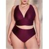 imageWomens Plus Size 3 Piece High Waisted Bikini Sets V Neck Cross Back Swimsuit with Beach Cover Up SkirtPurple