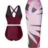 imageWomens Plus Size 3 Piece High Waisted Bikini Sets V Neck Cross Back Swimsuit with Beach Cover Up SkirtPurple