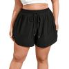 imageWomens Plus Size Drawstring Waist Swim Shorts Tie Front Track Shorts Bottoms BeachwearBlack