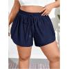 imageWomens Plus Size Drawstring Waist Swim Shorts Tie Front Track Shorts Bottoms BeachwearDark Blue