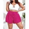 imageWomens Plus Size Drawstring Waist Swim Shorts Tie Front Track Shorts Bottoms BeachwearHot Pink