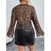 imageWomens Plus Size Leopard Lace Blouses Sheer Mesh Tie Front Long Sleeve Shirts Going Out TopsBrown