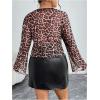 imageWomens Plus Size Leopard Lace Blouses Sheer Mesh Tie Front Long Sleeve Shirts Going Out TopsPink
