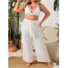imageWomens Plus Size Swimsuit Coverups Tie Front Bikini Cover Up Beach Pants Bathing Suit Cover Up PantsApricot